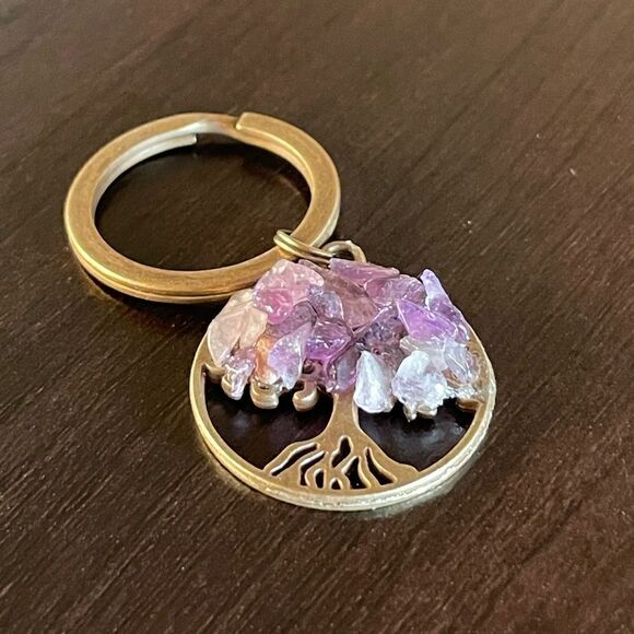 Tree of Life Natural Purple Amethyst Keychain w/Bronze (Read Description) - Picture 9 of 15